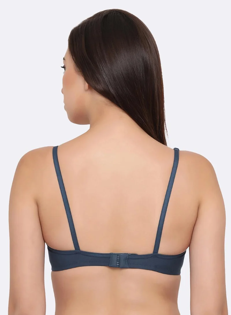 Clovia Multicolour Non-Padded Non-Wired Full Coverage T-Shirt Bra in Navy Blue - Cotton for Women | Best Price UAE